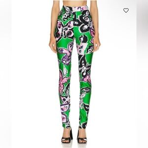AREA Butterfly Print Leggings pants Green Skinny spandex $695 FWRD Revolve S